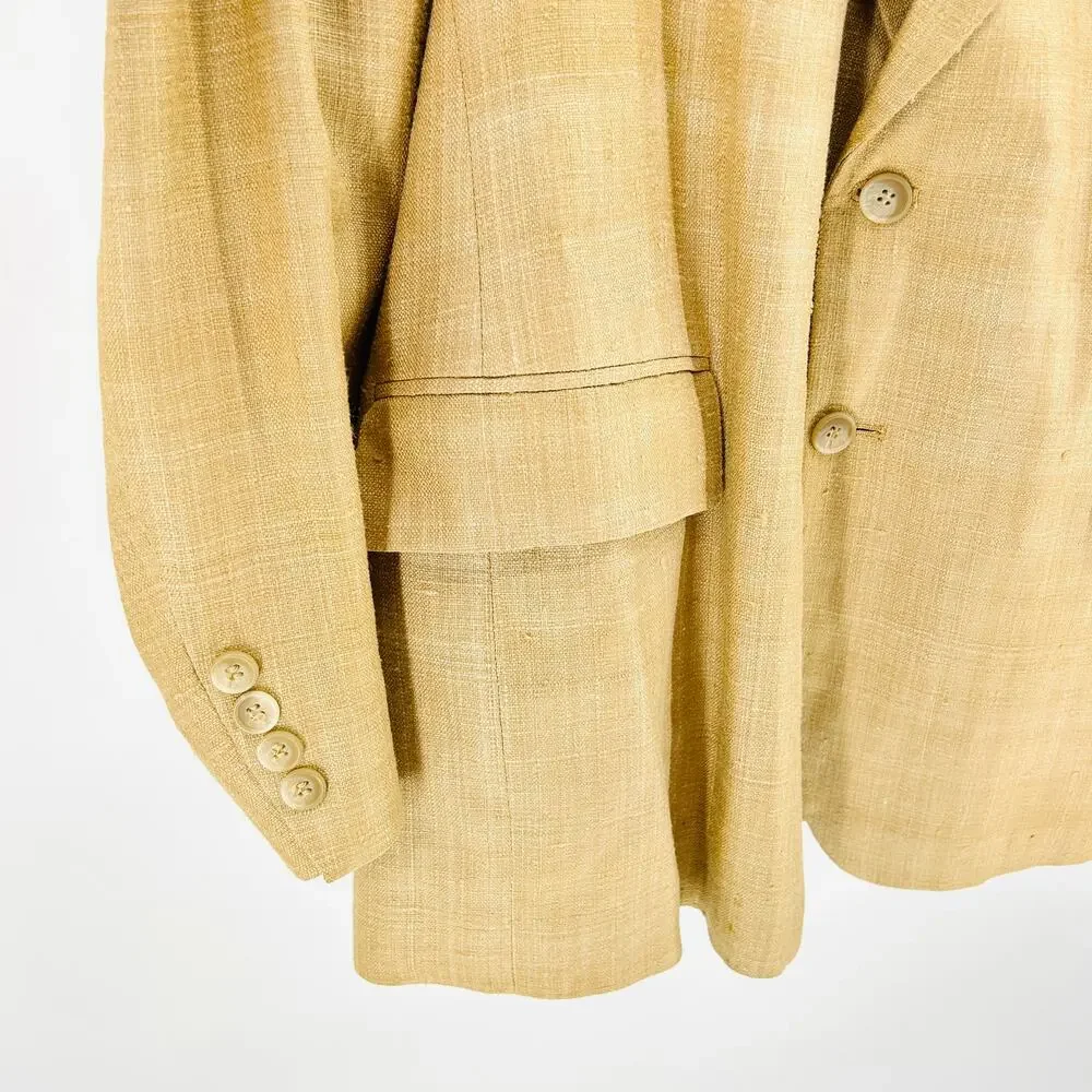 Vintage 90s Arnie 100% Woven Silk Tan Textured Minimalist Casual Menswear Blazer